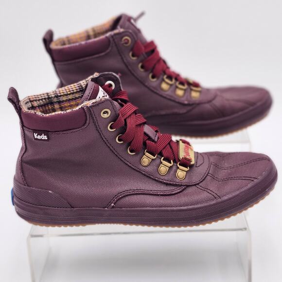 Keds Scout Fabric Lined Waxed Rain Ankle Bootie Burgundy Sneakers Size 7.5 S0048 - Picture 1 of 13